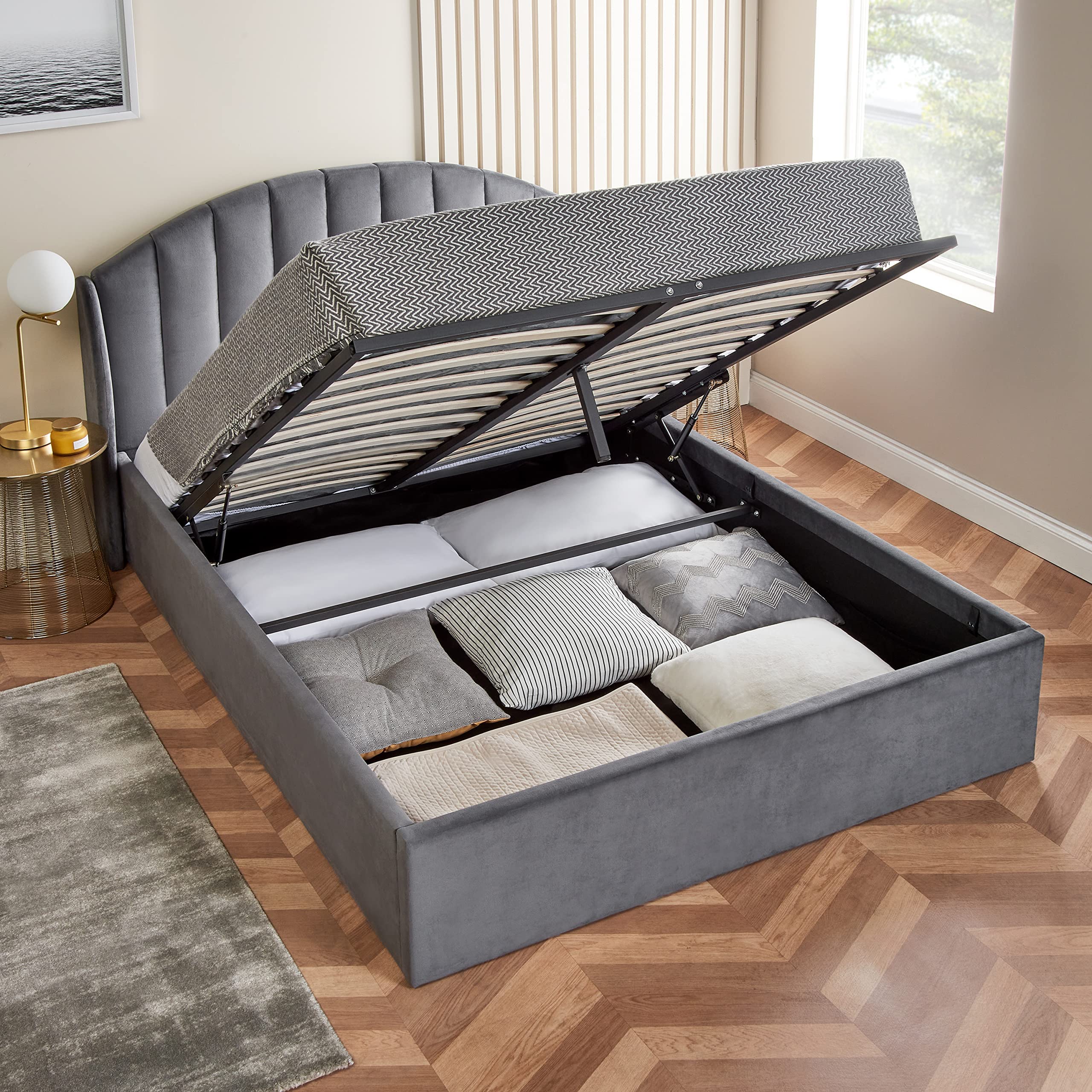 Home Treats Grey Double Ottoman Bed